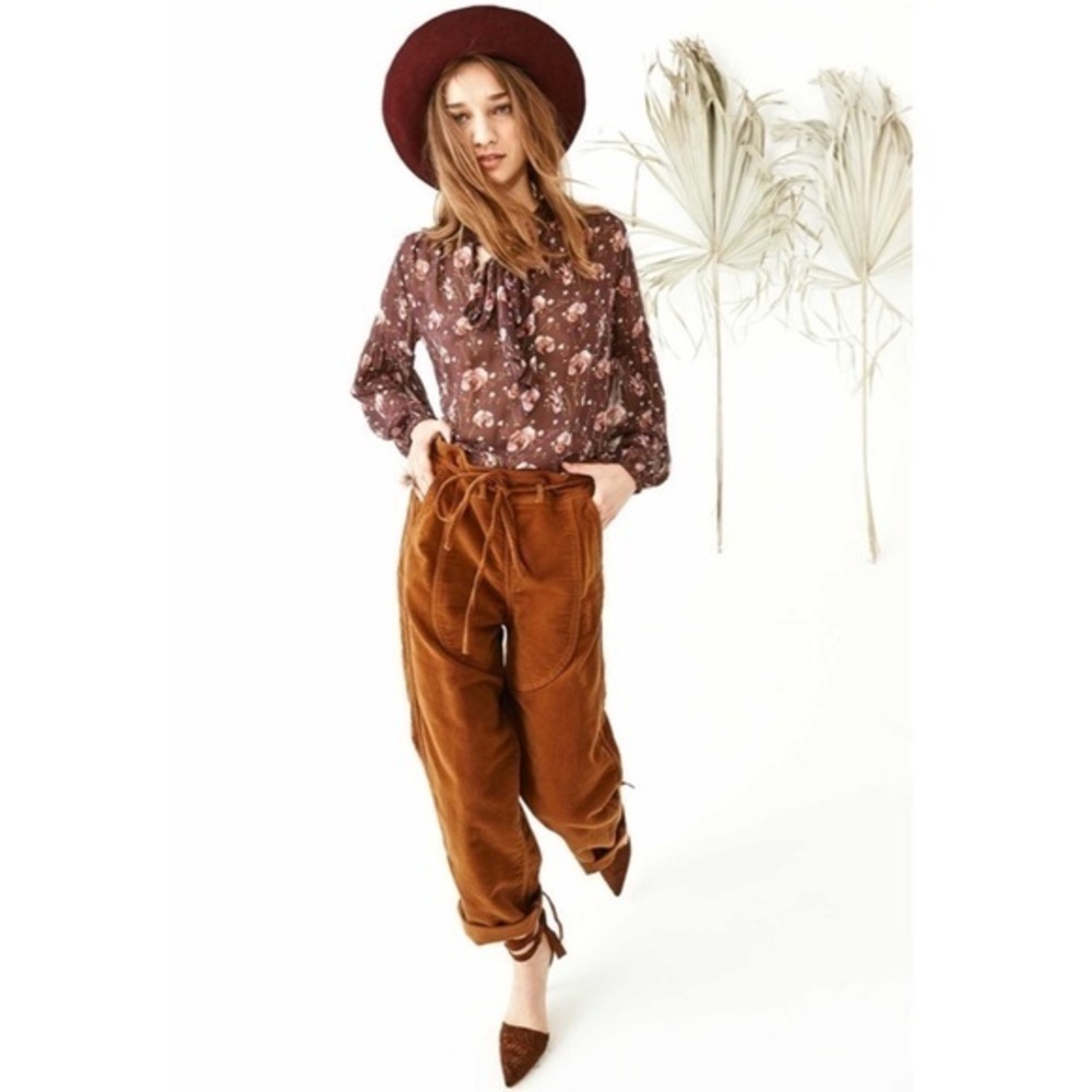 Ulla Johnson Pants Moleskin Sabi Straight Leg Belted in Tobacco Brown